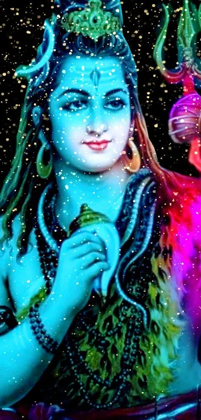 Vibrant and colorful artistic depiction of Lord Shiva.