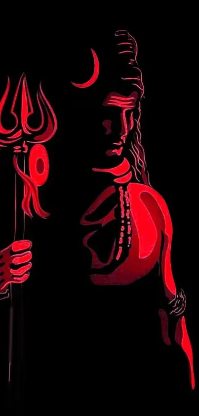 Vibrant Shiva art with red highlights on a black background.