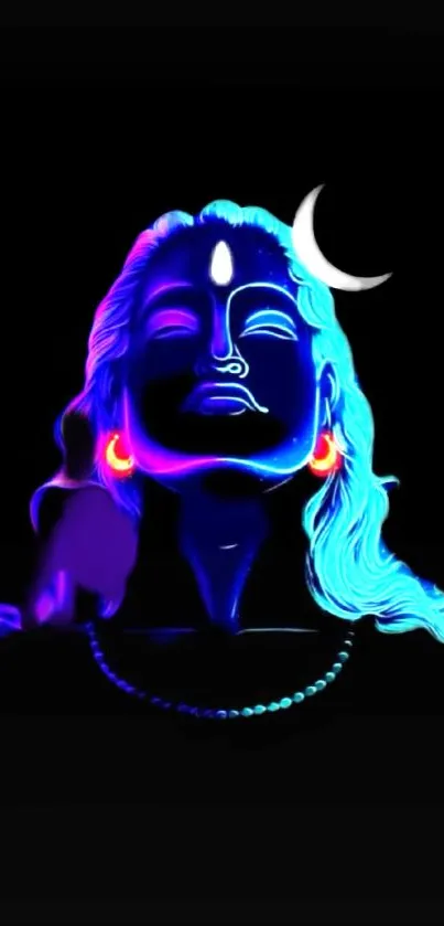 Neon Shiva artwork with a mystical aura on black background.