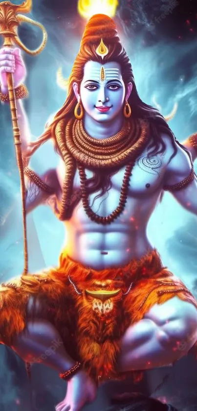 Vibrant depiction of Lord Shiva with divine aura for mobile wallpaper.