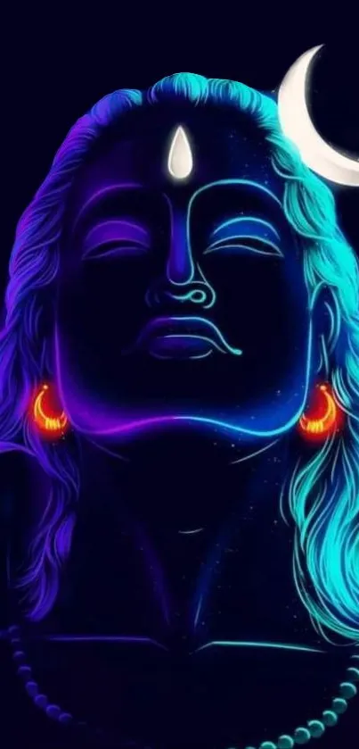 Neon art wallpaper of Lord Shiva with vibrant blue and cosmic elements.