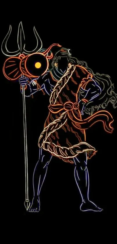 Neon art of Shiva on a dark background.