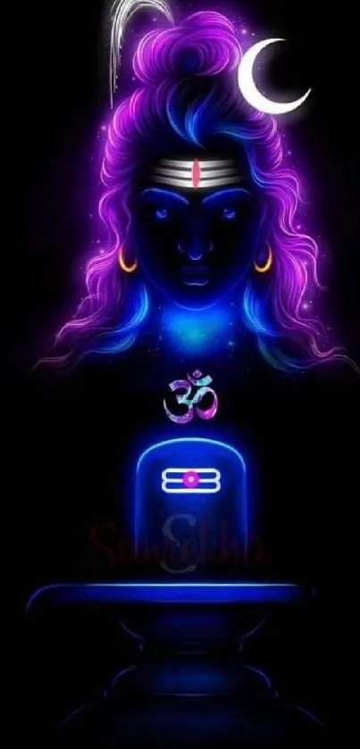 Neon abstract art depicting Lord Shiva with vibrant colors.