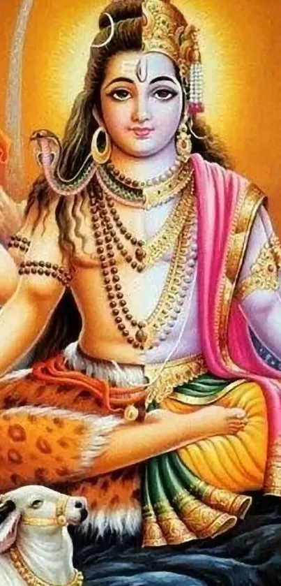 Vibrant and colorful portrait of Lord Shiva in traditional attire.