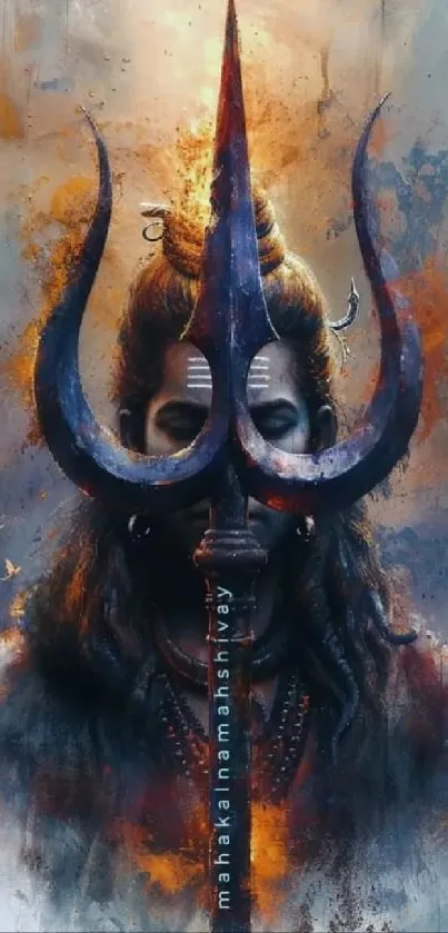 Divine art of Lord Shiva with trishul, vibrant colors.