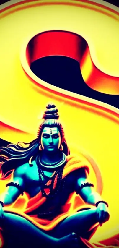 Mobile wallpaper of Lord Shiva in meditation with vibrant yellow background.