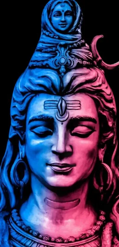 Vibrant depiction of Lord Shiva in blue and magenta tones for a mobile wallpaper.