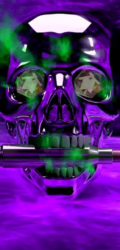 Purple and green skull with bullet wallpaper.