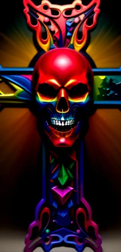 Colorful skull and cross mobile wallpaper with vibrant hues.