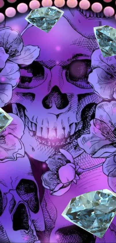 Vibrant artistic skull wallpaper with diamonds