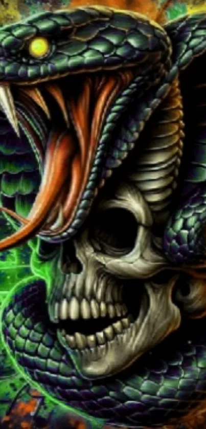 Skull and snake digital art wallpaper with vivid colors.