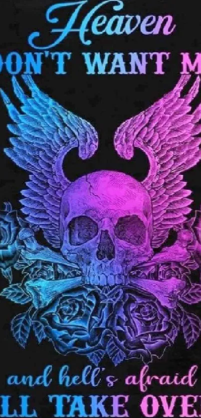 Vibrant skull with wings and flowers mobile wallpaper.