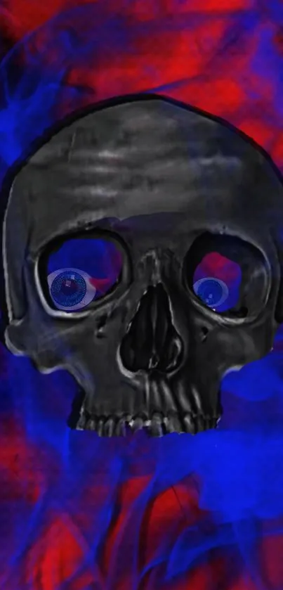 Blue and red skull art wallpaper for mobile devices.