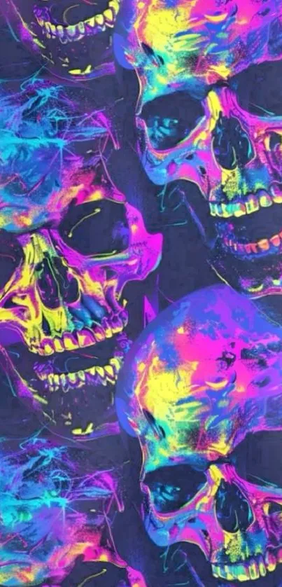 Vibrant neon skull art wallpaper with bold colors.