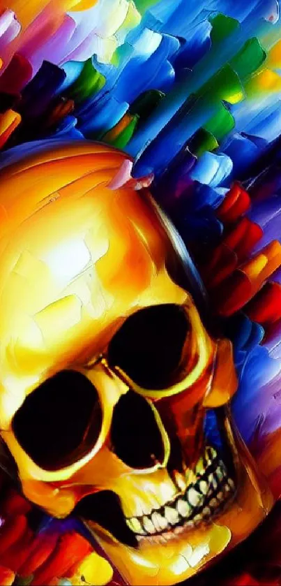 Colorful abstract skull art wallpaper with vibrant hues.