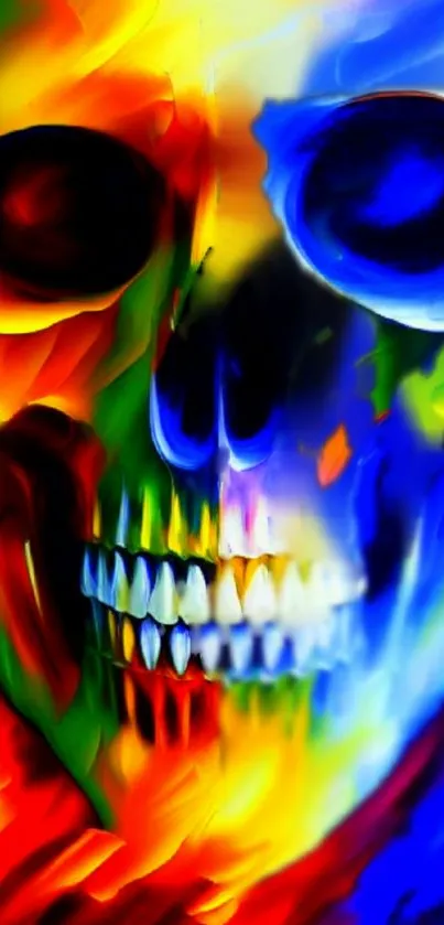 Colorful abstract skull wallpaper in vibrant shades for mobile display.