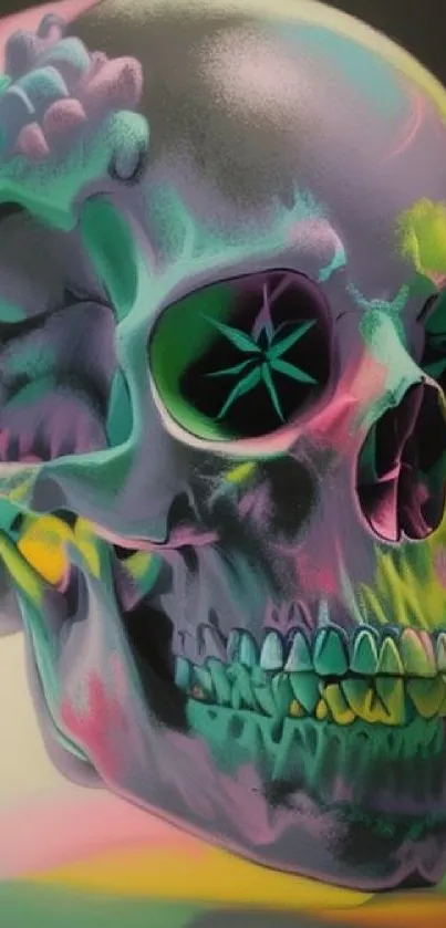 Colorful neon abstract skull art wallpaper with vibrant hues.