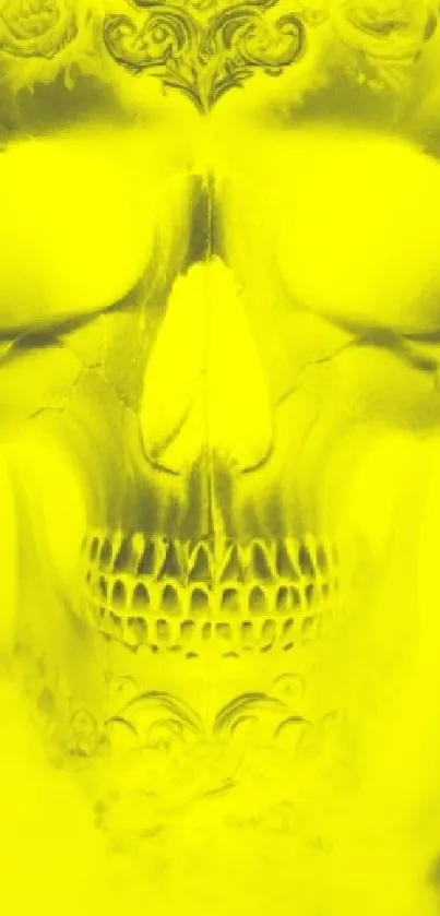 Vibrant yellow skull art wallpaper with intricate design.