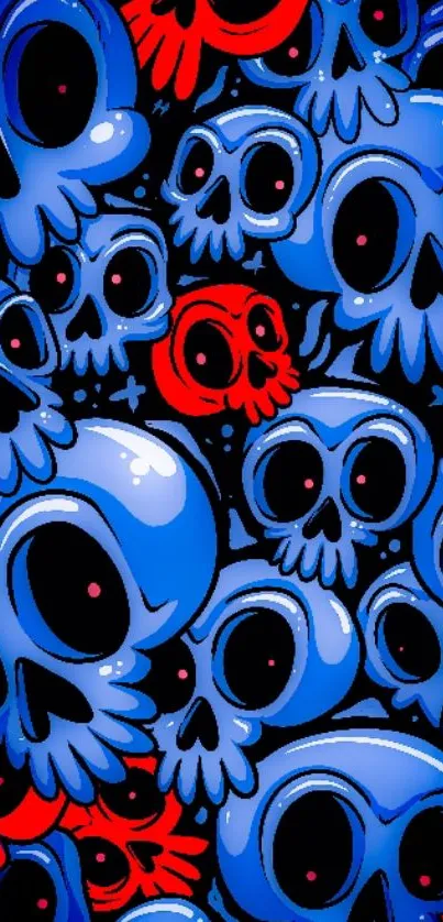 Vibrant blue and red skull art wallpaper.