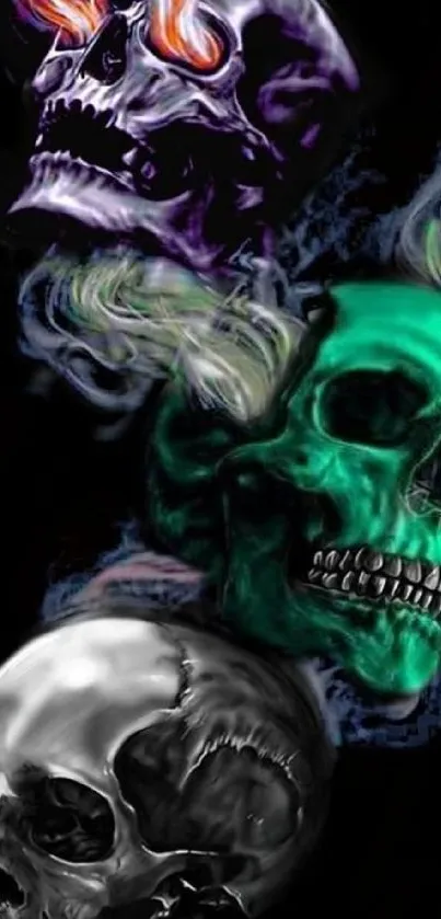 Colorful abstract skull design with dark background.