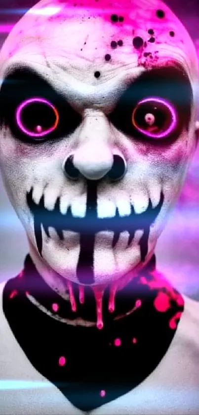 Neon pink skull face with dramatic artistic flair.