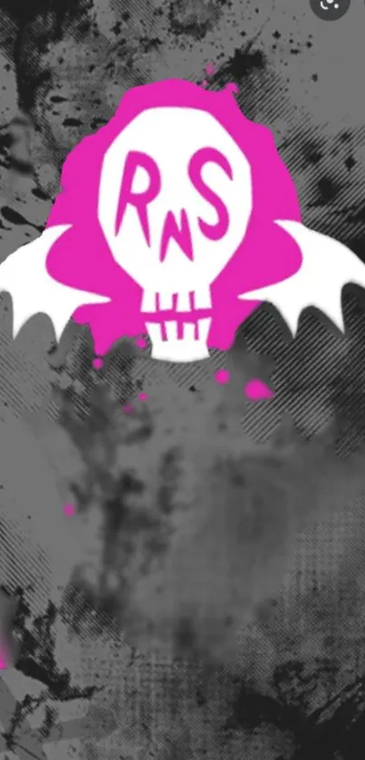 Bold pink skull design on dark background wallpaper.