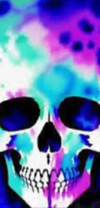 Vibrant skull art wallpaper with colorful blue and purple hues.