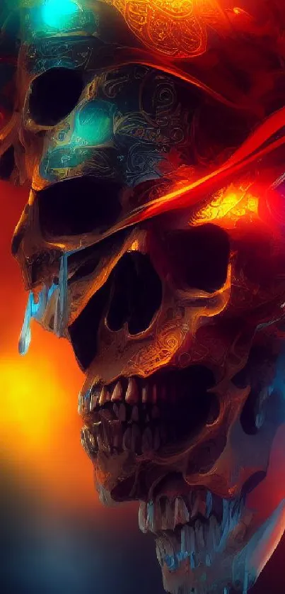 Vibrant artistic skull wallpaper with fiery colors.