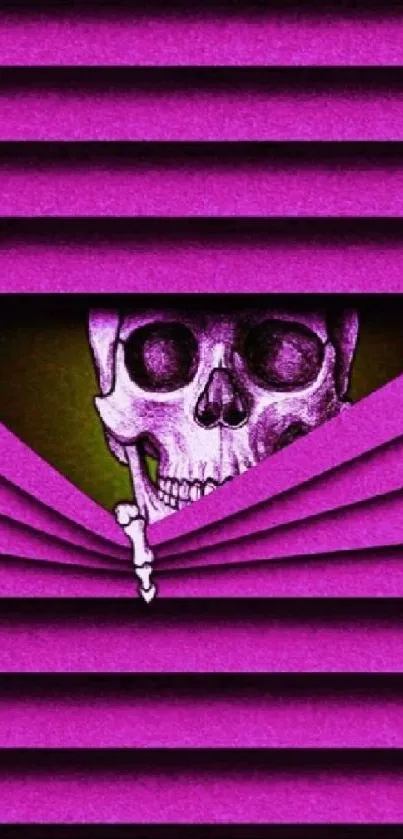 Vibrant magenta wallpaper with an abstract skull design peeking through folds.