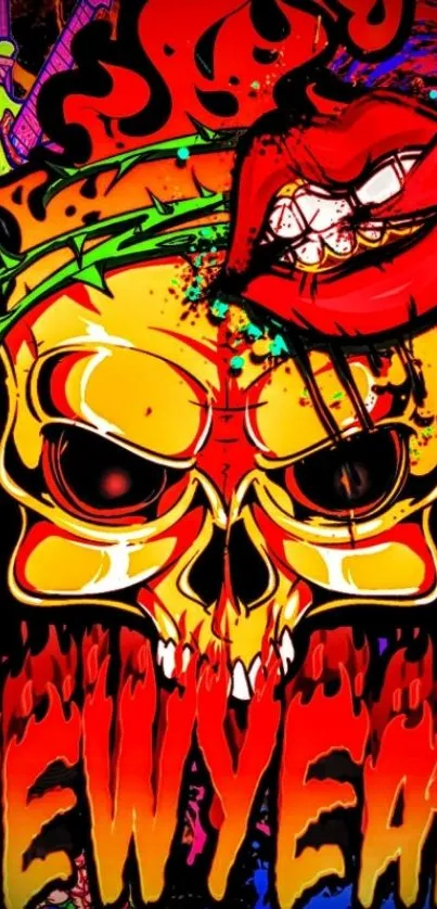 Vibrant skull art wallpaper with bold colors.