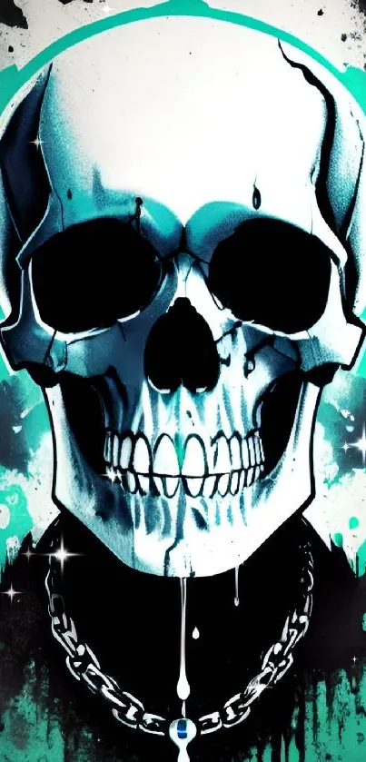 Vibrant skull art on teal background wallpaper.