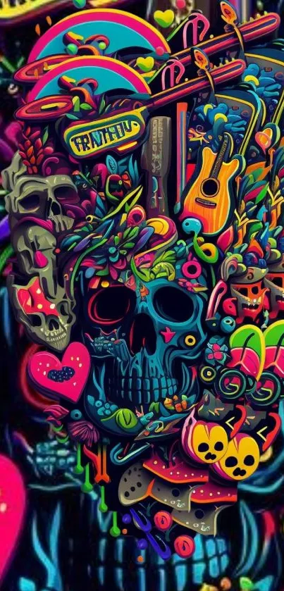 Colorful artistic skull wallpaper with vibrant details.