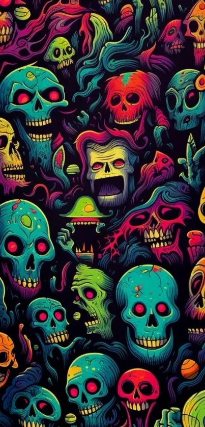 Vibrant and colorful skull art wallpaper for mobile screens.