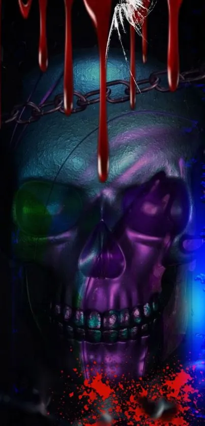 Artistic skull wallpaper with vibrant colors and red, blue, and green accents.