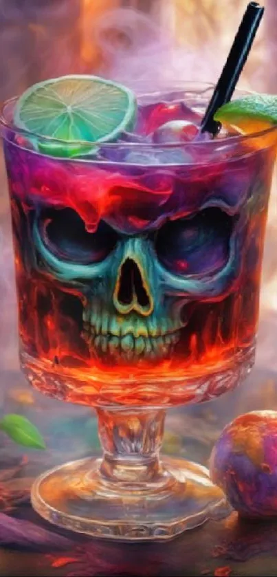 Colorful skull cocktail in smoky art design wallpaper.