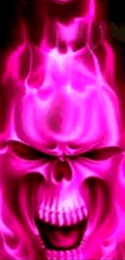 Neon pink skull with vibrant flaming design.