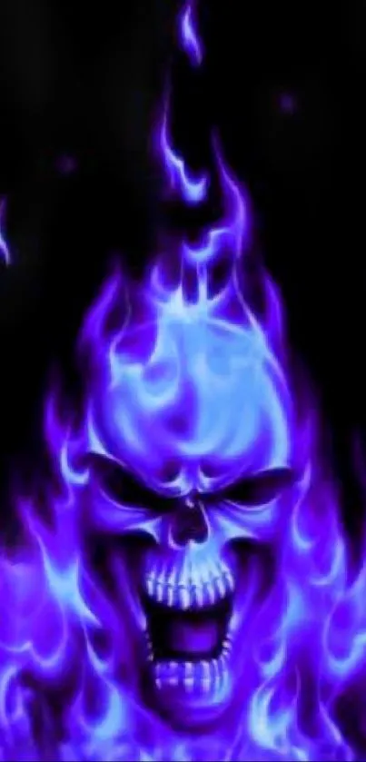 Blue flame skull design on dark background, perfect for mobile wallpaper.