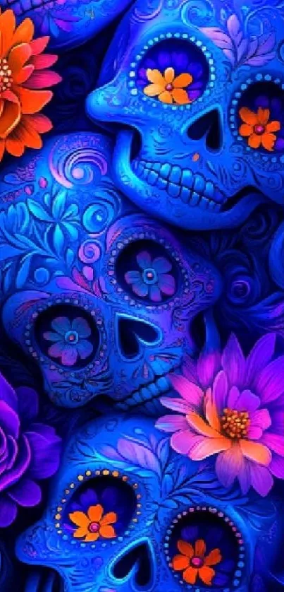 Colorful skull and floral design wallpaper