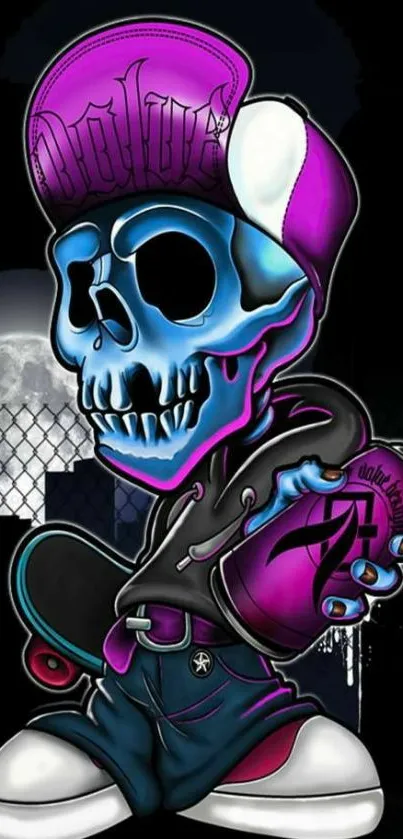 Colorful skull graffiti wallpaper with urban style.