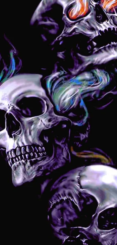 Colorful vibrant skull mobile wallpaper with dark background.