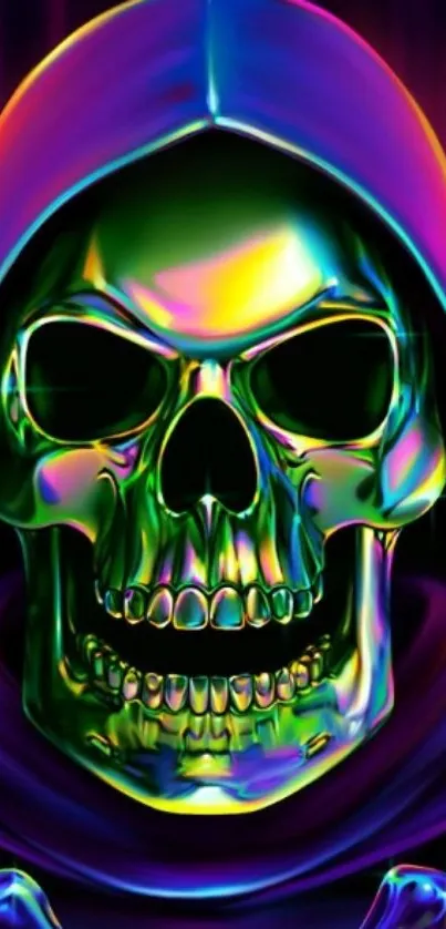 Psychedelic neon skull mobile wallpaper with vibrant colors.