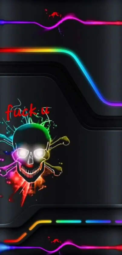 Vibrant neon skull wallpaper with dark background and colorful accents.