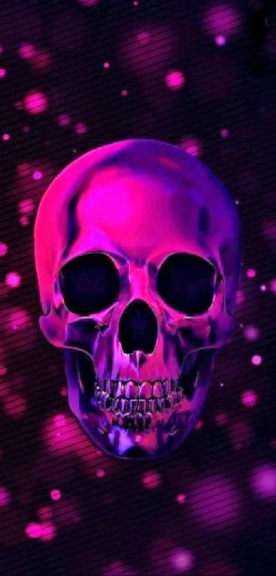 Vibrant neon skull wallpaper with purple glow.