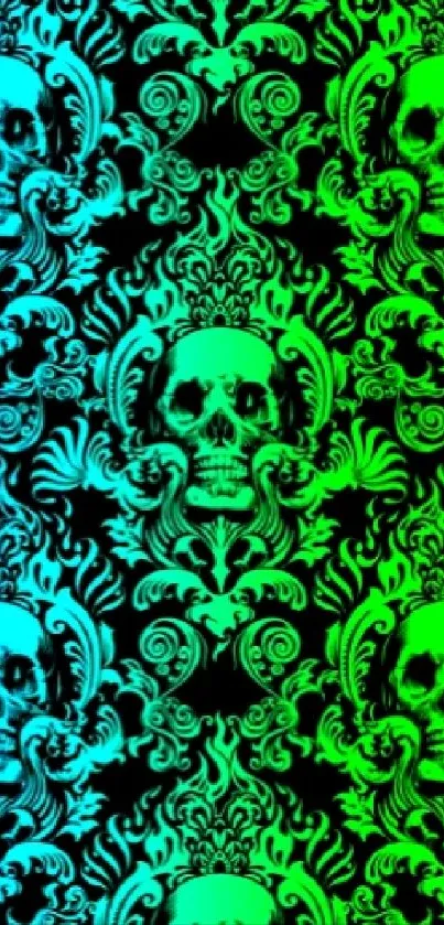 Vibrant blue-green skull pattern wallpaper for mobile phones.