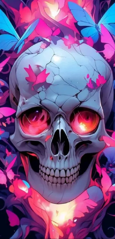 Vibrant skull with butterflies artwork.