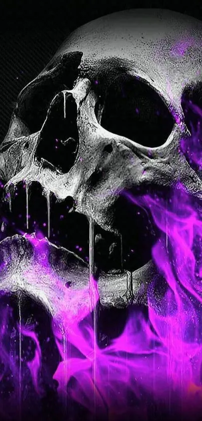 Vivid skull with purple flames wallpaper.