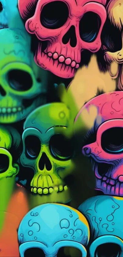 Colorful and vibrant skull art wallpaper with cyan as the dominant color.