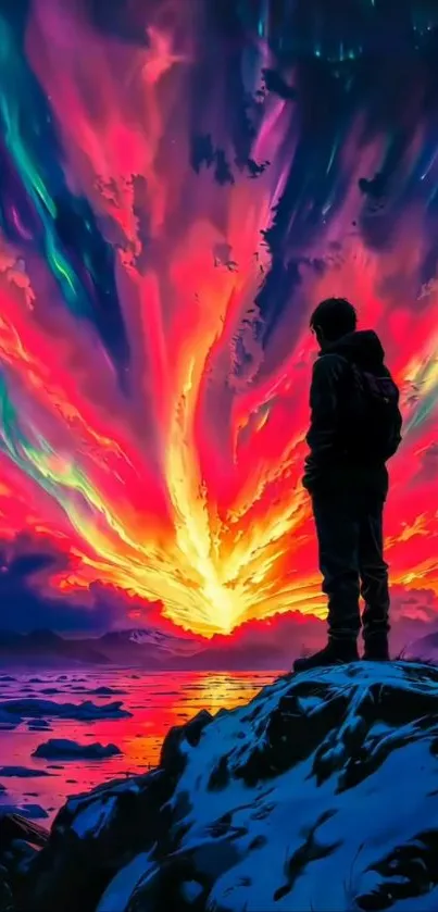 Vibrant sky with silhouette in a colorful landscape.