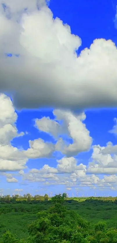 Beautiful landscape with blue sky and clouds over green scenery.