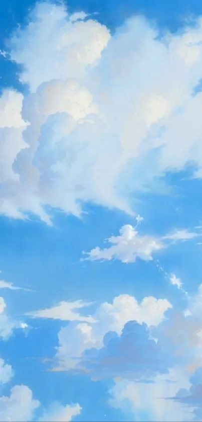 Vivid cloud-filled blue sky mobile wallpaper art.